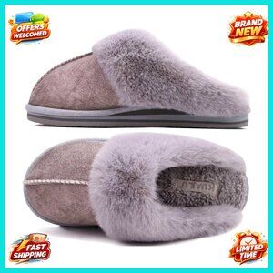Women's Memory Foam Slippers Faux Fur Lined Arch Support Indoor Outdoor